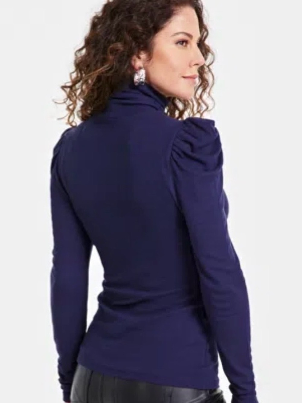 INC Navy Puff Shoulder ribbed Turtleneck Top navy small NWT (#204) - Picture 2 of 9